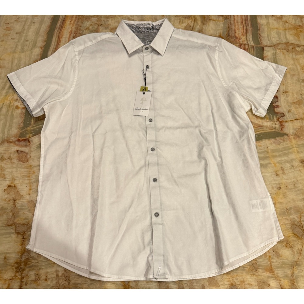 Robert Graham Mens Bayview Sport Shirt White Short Sleeve Classic Fit 3XL NWT